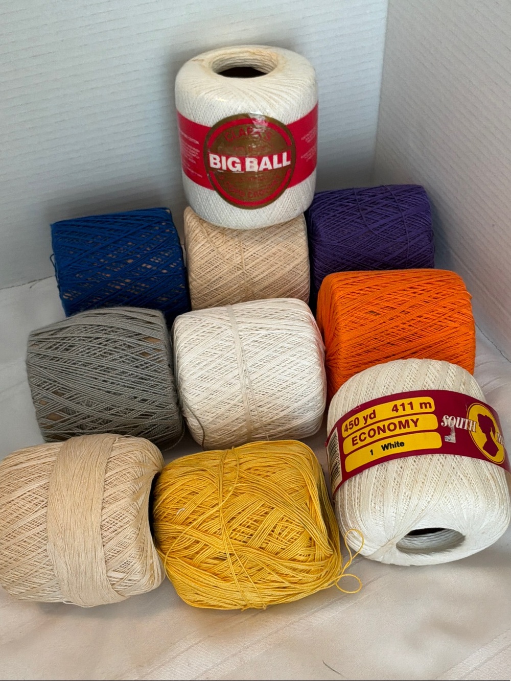Big Ball & Economy Cotton Thread Bundle - Mixed Colors 10 spools 3 new 7 used